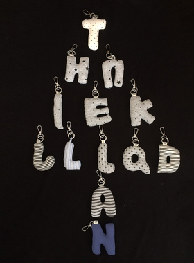 Unique blue波点挂件轻亚风韩系原创小众布艺字母包包挂件钥匙扣