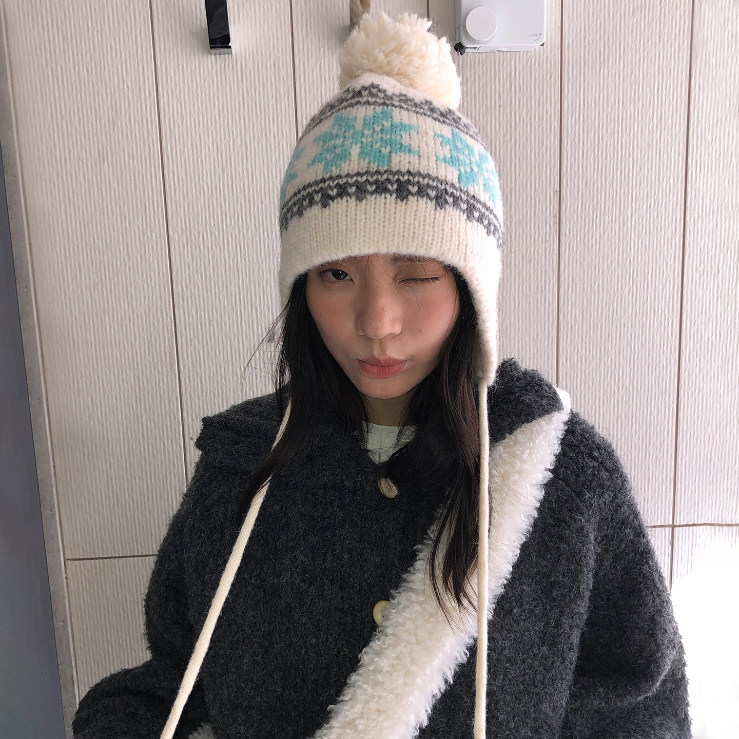 费尔岛提花针织百搭护耳帽冬季