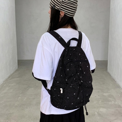 韩系波点抽绳大容量双肩包女