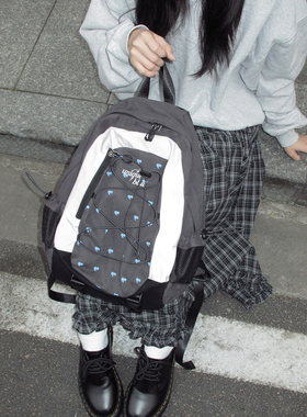 Unique blue 韩系大容量爱心双肩包女学生书包通勤背包
