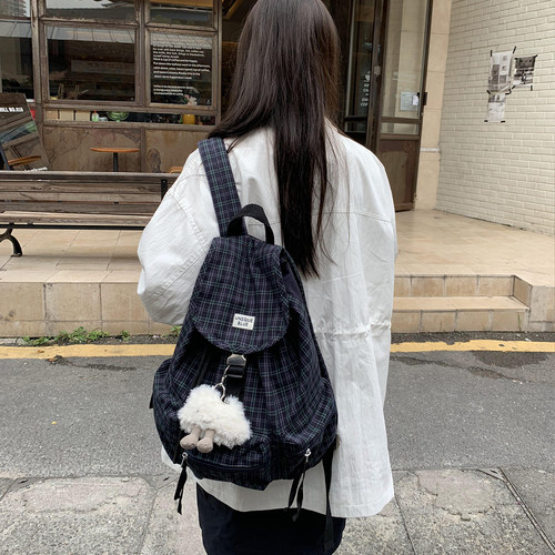轻亚风格子背包大学生书包
