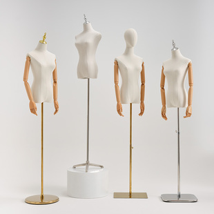 加厚麻布款女装模特展示架 半全身婚纱橱窗假人 韩式银色镜面方板