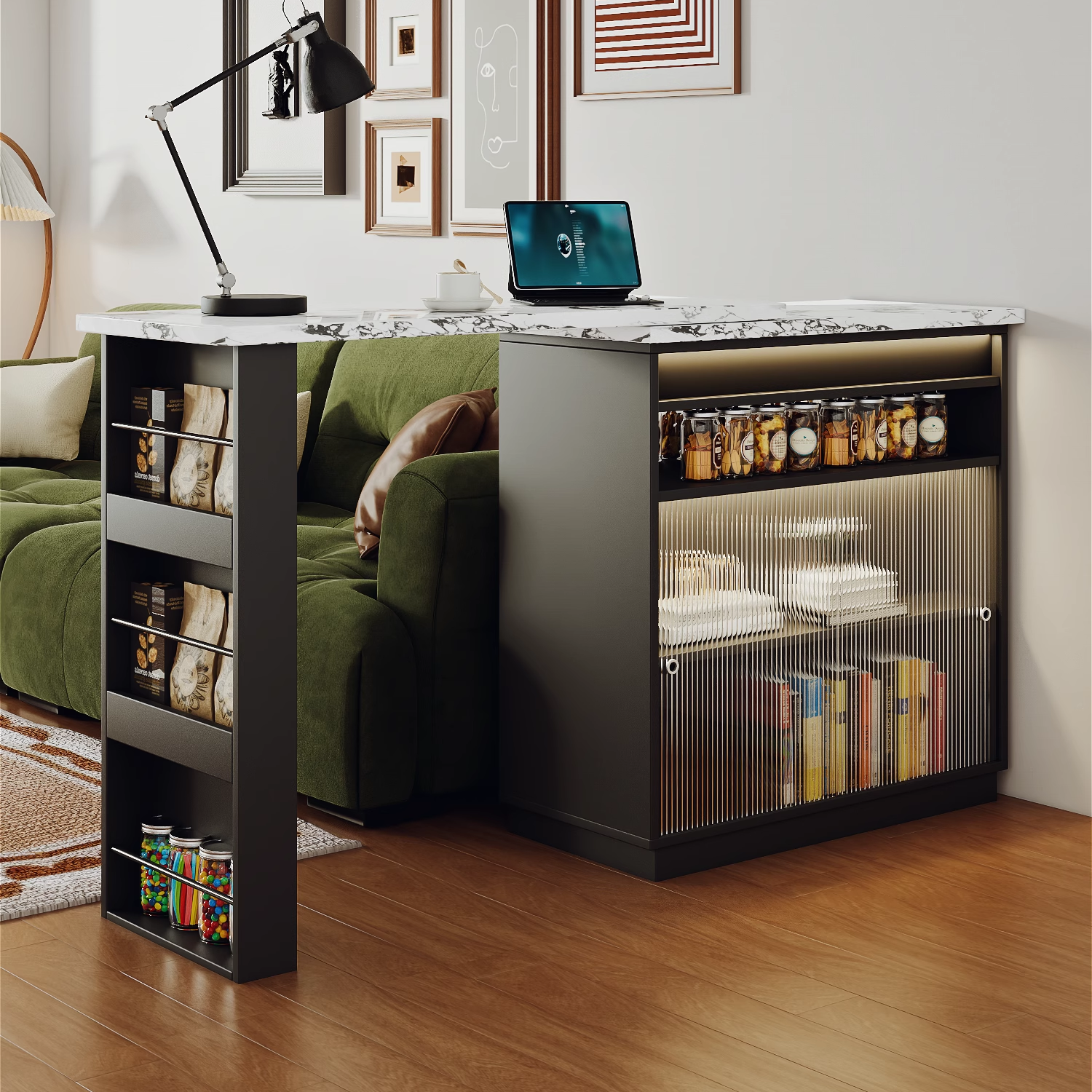 意式极简伸缩多功能吧台一体柜实木隔断小户型客厅边柜下挂岩板,住宅家具,吧台,淘宝优惠券,粉丝福利购,淘宝优惠卷