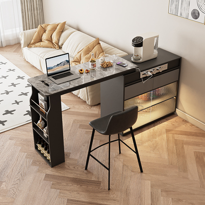 轻奢岩板吧台桌客厅隔断柜一体家用小户型可伸缩移动带插座吧台柜