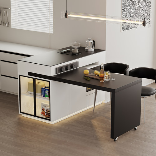 岛台餐桌一体家用可伸缩旋转移动中岛台厨房料理台可定制