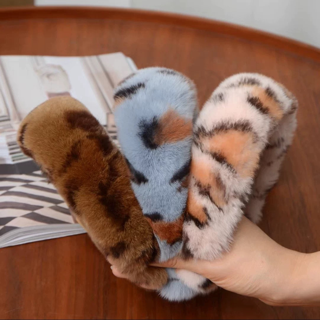 可爱真獭兔毛宽边发箍原创设计豹纹ins头箍少女甜美毛绒发卡发饰