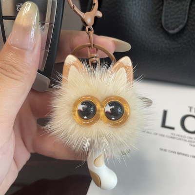 可爱真水貂毛小猫咪汽车钥匙扣挂件毛绒球公仔玩偶书包包挂饰礼物