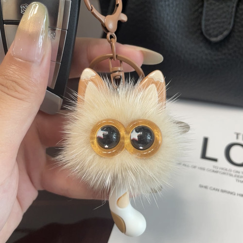 可爱真水貂毛小猫咪汽车钥匙扣挂件毛绒球公仔玩偶书包包挂饰礼物
