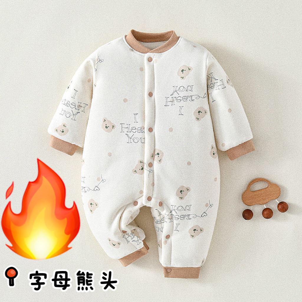 200g夹棉0-15度刚出生穿新生儿连体衣无骨夹棉婴儿服秋冬加厚保暖