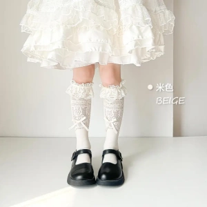 女童长筒袜夏季薄款儿童洛丽塔蕾丝花边公主袜子宝宝小腿JK长袜