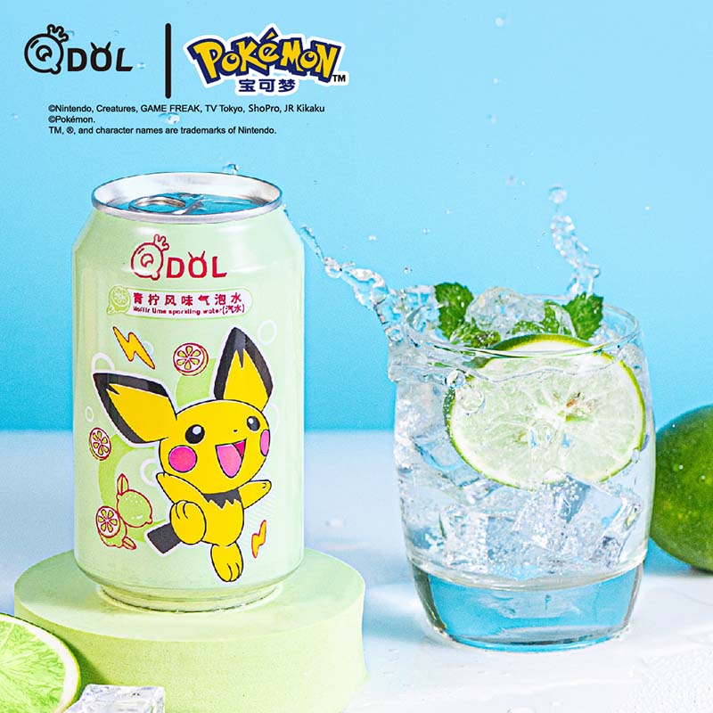 qdol气泡水宝可梦联名系列皮卡丘气泡水0脂0蔗糖青柠饮料330ml*6