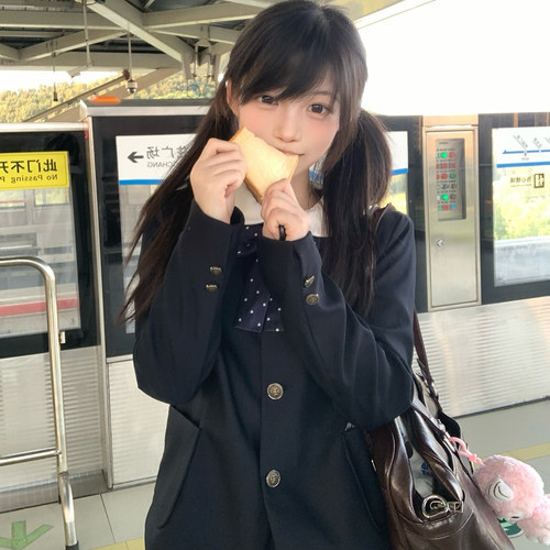 山茶记/山茶与书原创jk制服圆领西装外套秋冬日系学院风绀色西服