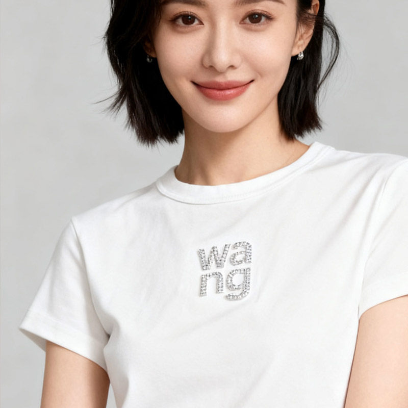2026南油高端女装烫钻短款T恤棉