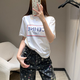 热卖白色T恤女2026早春新款字母印花打底衫圆领百搭纯棉短袖上衣