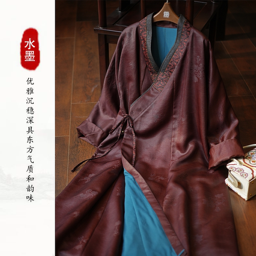 【檀褐征鸿】新中式国风红云纱重磅蚕丝内胆棉衣长款棉袍M80228