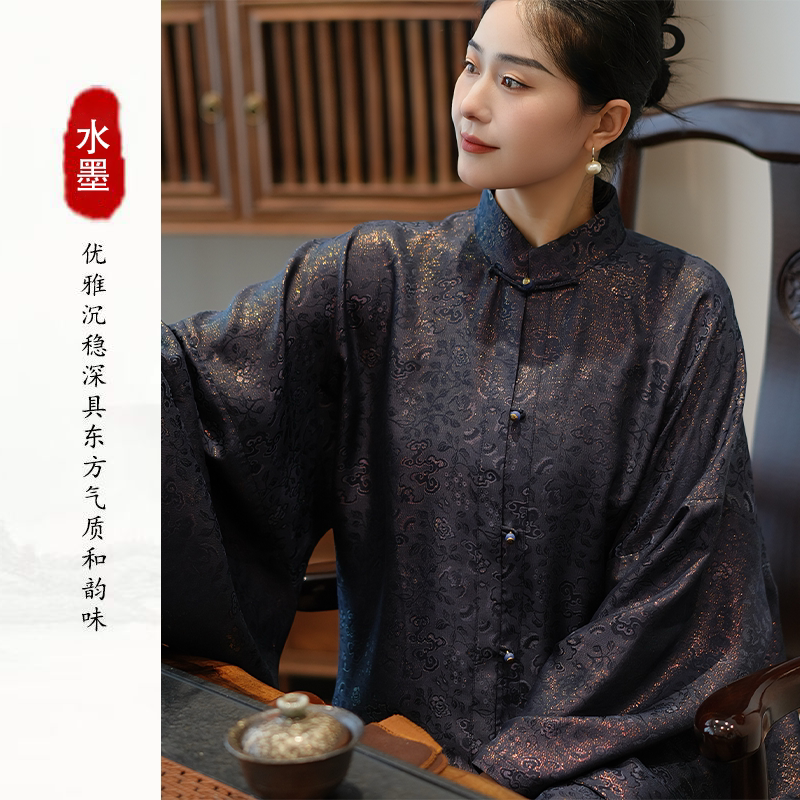 【紫雾云绫】国潮世家工坊剑杆机彩通正绢宋制改良上衣HM76528图片