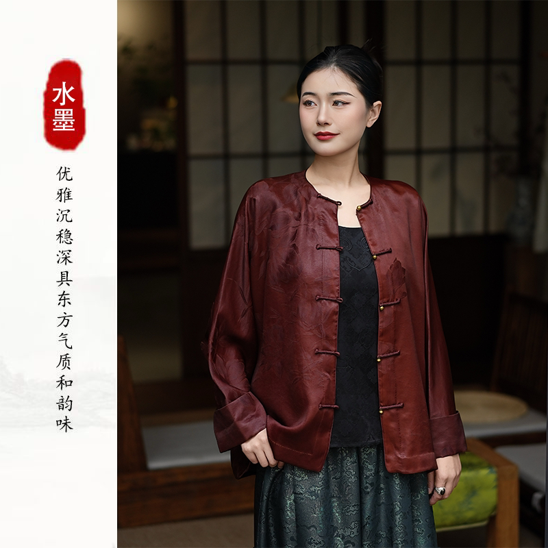 【水墨生香】新中式油皮子老料红云纱秋季新款外套HS86223