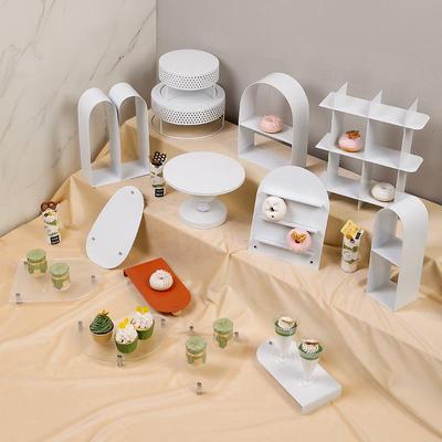 生日零食摆盘白色铁艺甜品台摆件婚礼摆台装饰生日蛋糕盘展示架下
