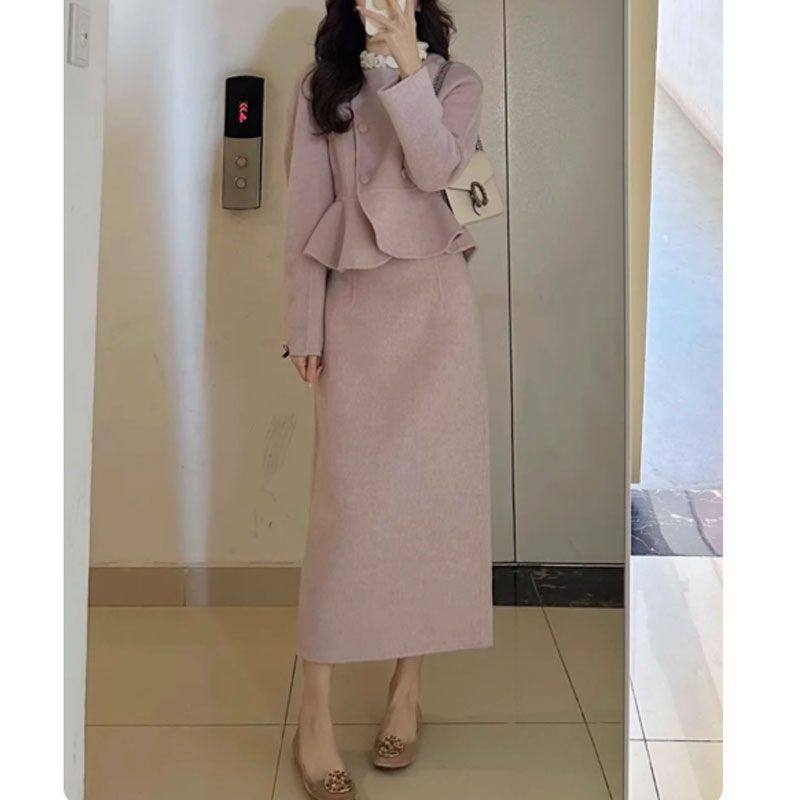 知心衣冬季半身裙外套粉色两件套女名媛法式风毛呢风温柔短款套装,女装/女士精品,时尚套装,淘宝优惠券,粉丝福利购,淘宝优惠卷