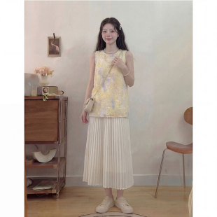 新款 2026年春夏季 小众褶皱拼接吊带背心半身裙套装 知心衣级感时尚