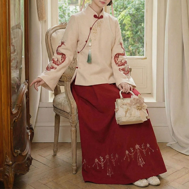 知心衣秋冬季新款中国风汉服日常改良保暖上衣半身裙子套装唐装女,女装/女士精品,时尚套装,淘宝优惠券,粉丝福利购,淘宝优惠卷