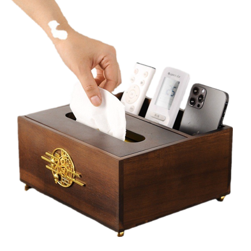 黑胡桃色纸巾盒客厅茶几遥控器收纳盒轻奢实木新中式家用抽纸盒