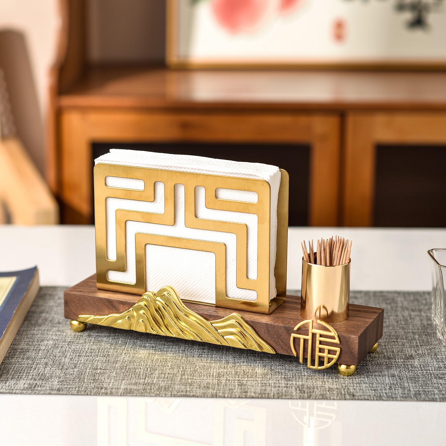 咖啡店高档立式实木纸巾架