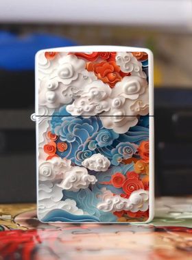 创意网红国潮祥云复古砂轮防风煤油打火机个性金属高档送男友礼物