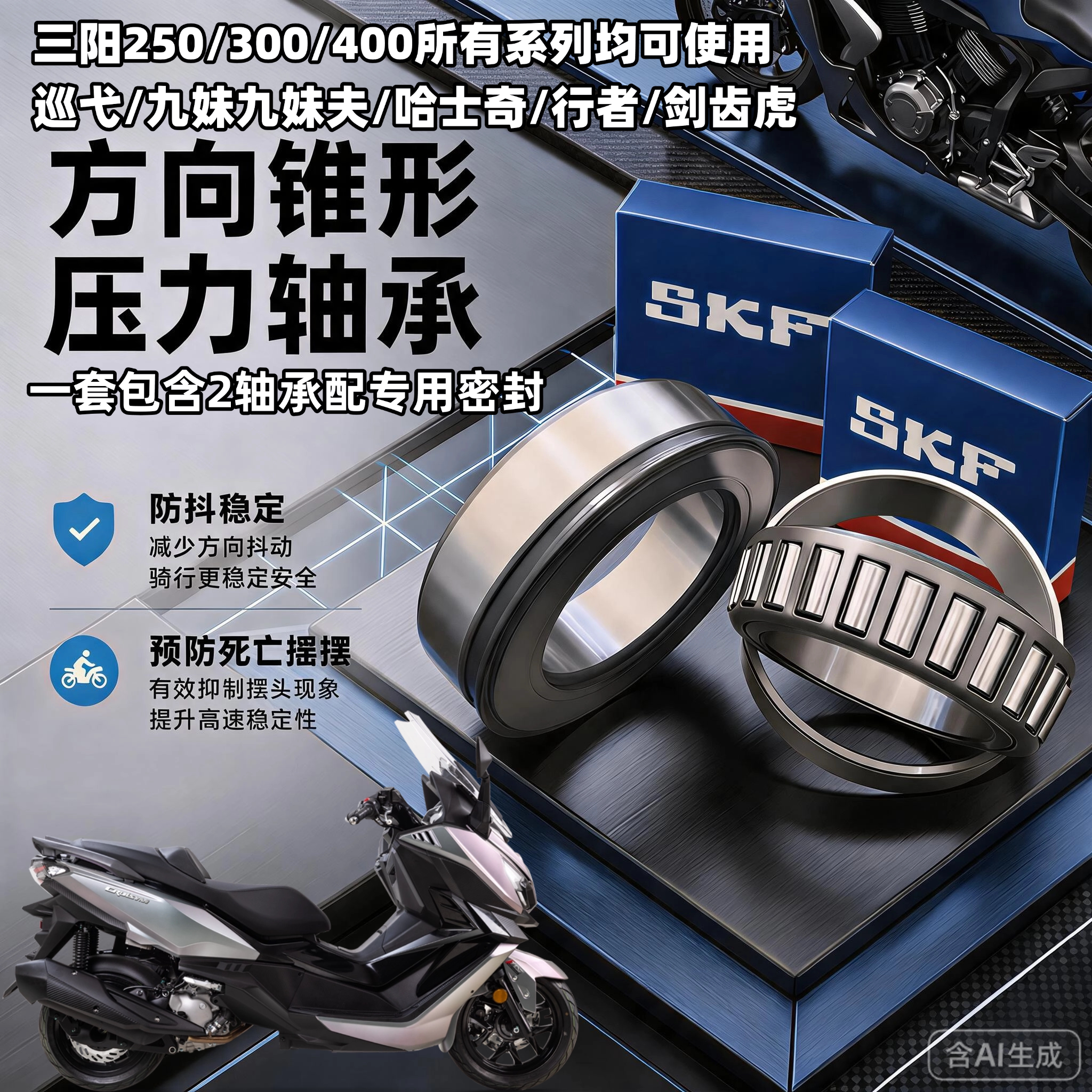 三阳巡弋300 400九妹行者剑齿虎哈士奇300方向柱龙头锥形压力轴承
