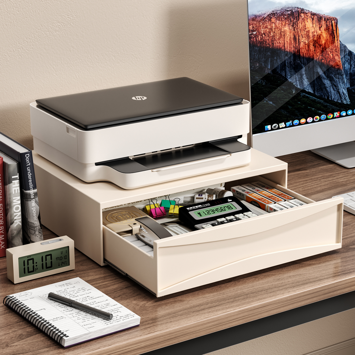 办公室爱惠普打印机置物架带抽屉