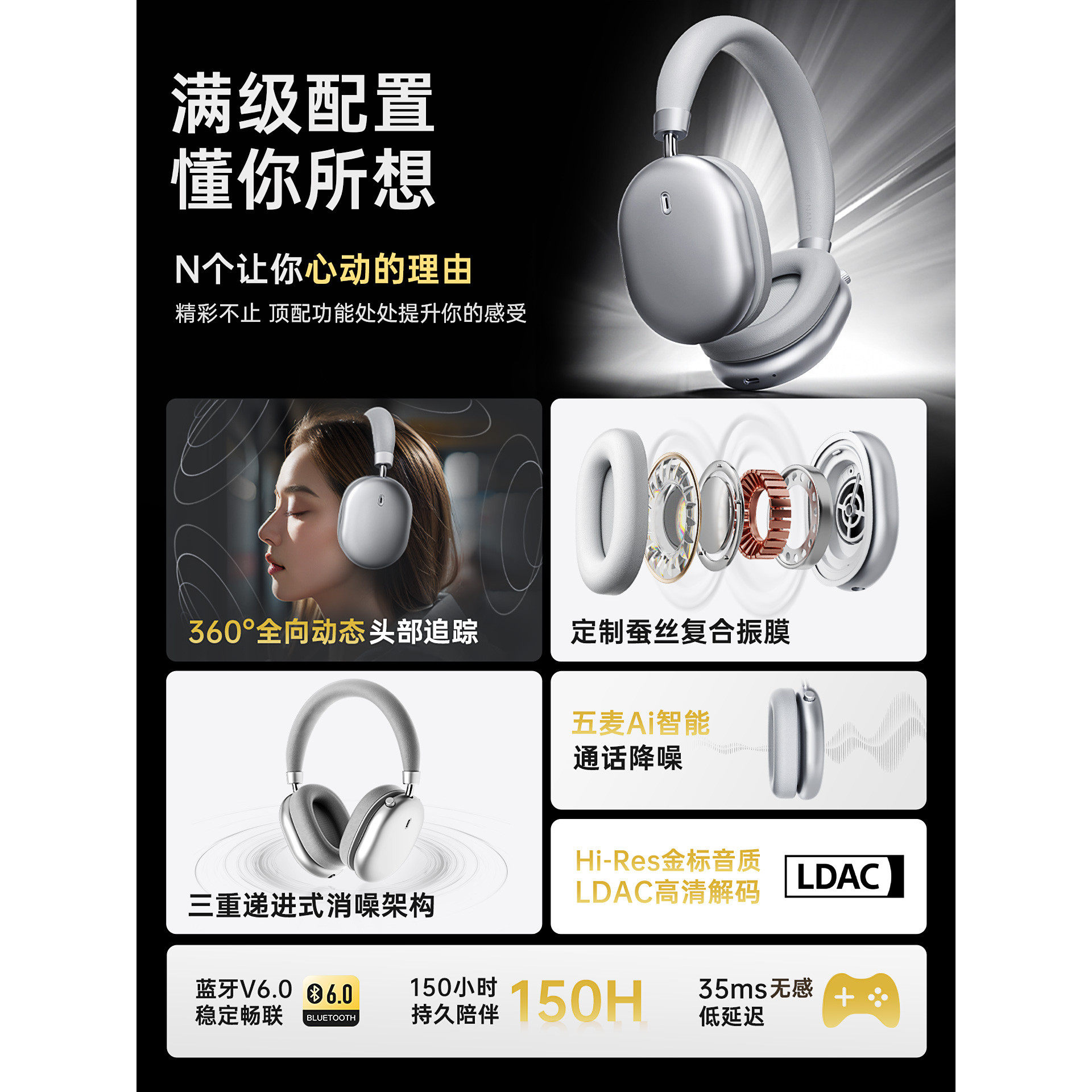 iKF Nano主动降噪头戴式耳机无线蓝牙游戏2025年新款适用苹果Max