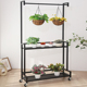 网红花架阳台铁艺置物架双层室内落地阶梯式 花盆架移动带轮花架子