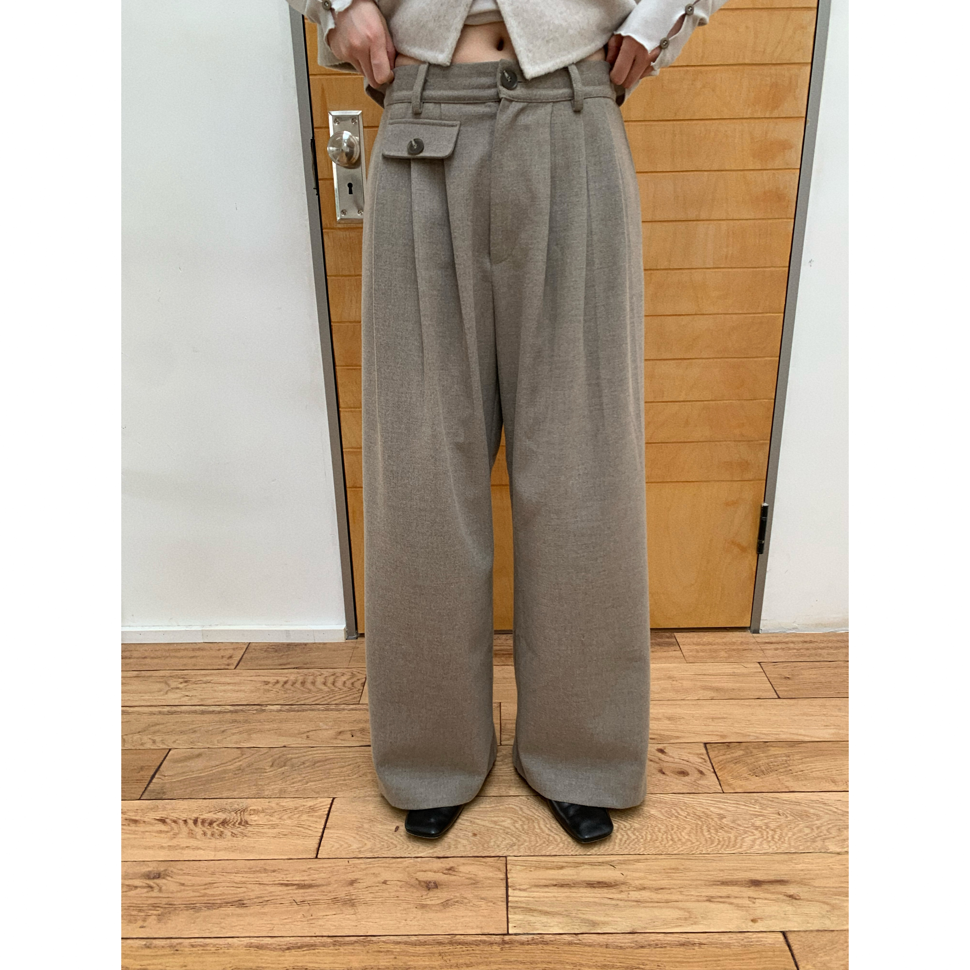 dorydory 米灰色贴袋压褶阔腿裤女秋冬新款百搭宽松高腰毛呢长裤,女装/女士精品,休闲裤,淘宝优惠券,粉丝福利购,淘宝优惠卷