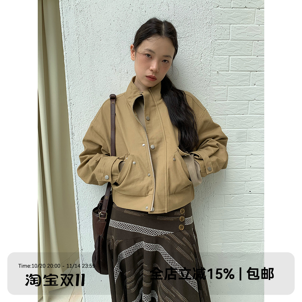 dorydory复古宽松立领短夹克短外套女独特超好看初秋穿搭上衣