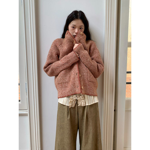 dorydory撞色杂点毛衣针织开衫女初秋设计感入秋高级感穿搭上衣