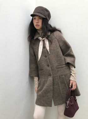 dorydory 2025秋冬新款复古可拆卸毛领单排扣中长款羊毛呢外套