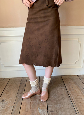 dorydory重工镂空波浪边A字半身裙女2025秋季新款直筒百搭半裙