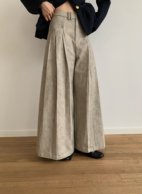 dorydory压褶宽松百搭灰色休闲裤阔腿裤女秋冬长裤子痞雅裤