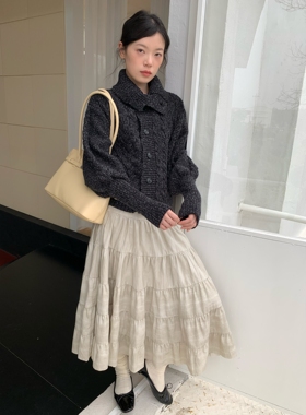 dorydory 复古大裙摆蛋糕裙女肌理感秋冬显瘦中长款 a 字半身裙