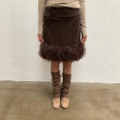 新款 dorydory 2025秋冬季 中低腰条纹毛毛边直筒半身裙女