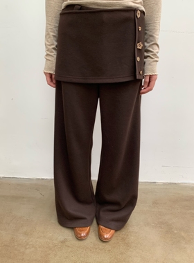 dorydory 2025秋冬新款中低腰纽扣休闲针织直筒可拆卸两穿裙裤女