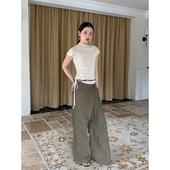 雪点斜肩领抽绳短袖 T恤女夏季 独特绝美短款 dorydory 上衣打底衫