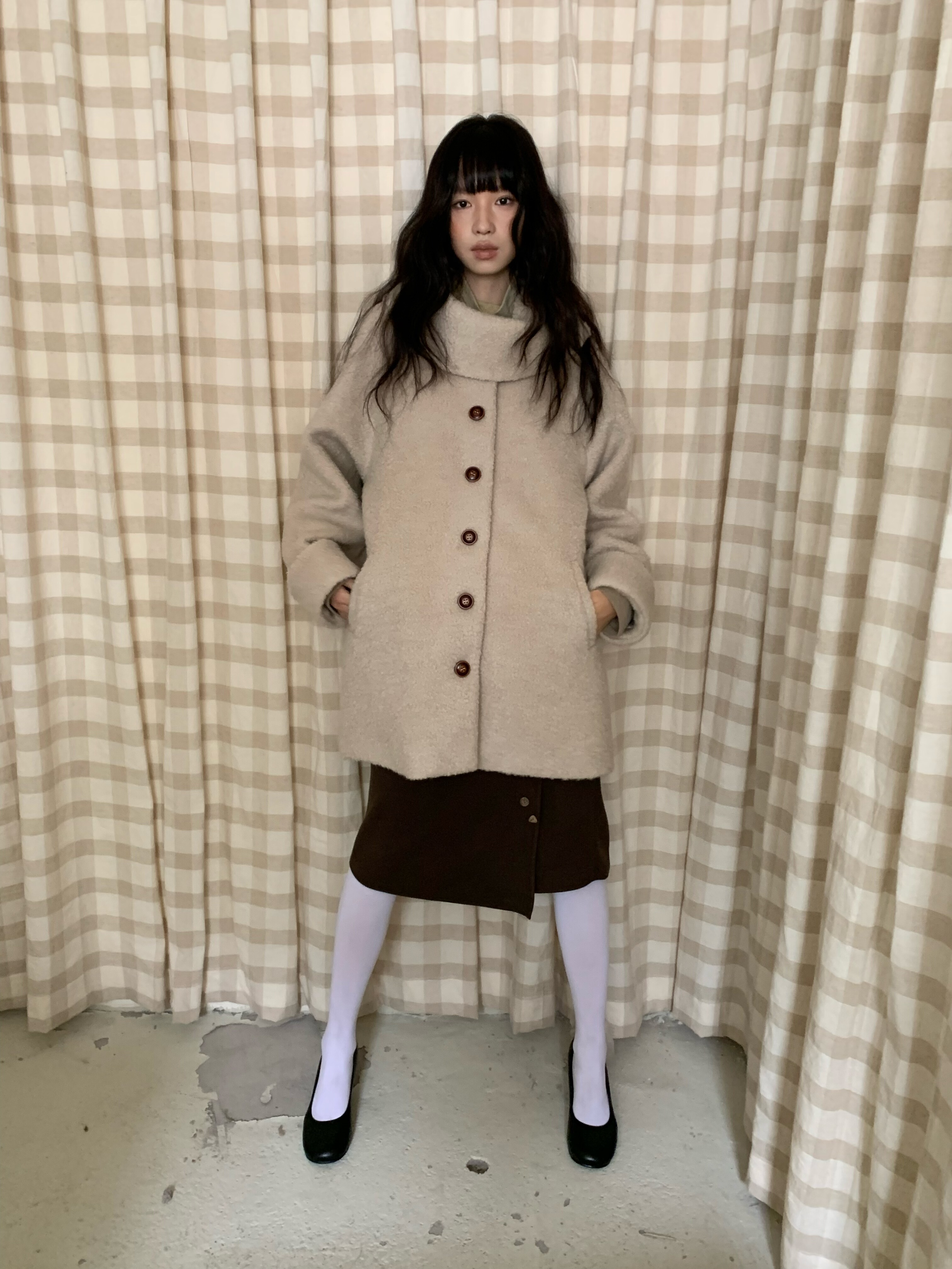 dorydory 复古碗领羊毛呢外套2025秋冬季新款米白色圈圈毛大衣女