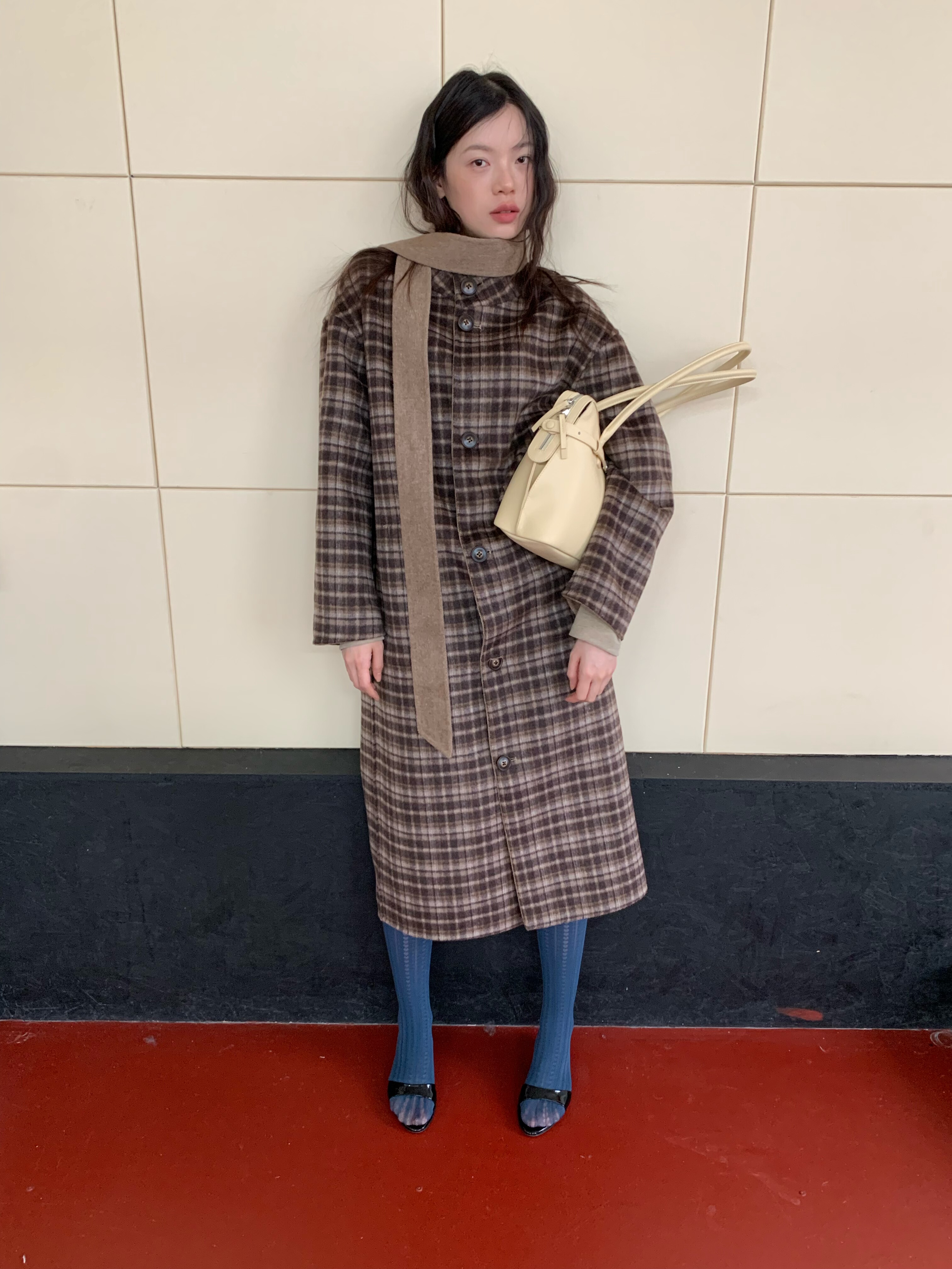 dorydory两穿格纹双面羊毛呢外套复古高级感2025冬新款复古大衣女