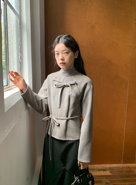 dorydory新中式小立领蝴蝶结绑带衬衫秋冬法式独特绝美小上衣