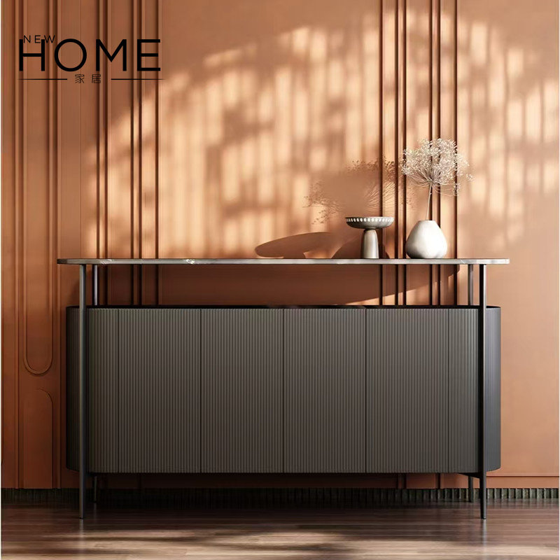 法式餐边柜岩板圆弧意式极简储物柜设计师边柜北欧装饰柜侘寂风柜