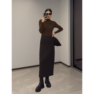 半身长裙春秋款 期禾黑珍珠 优雅西装 神品意大利IGEA羊毛长裙 三季