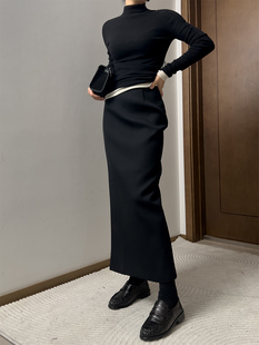 显瘦晶黑色半身裙春秋 大地礼赞奢华高贵云柔羊毛 期禾经典 复古