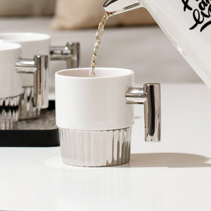 轻奢咖啡杯电镀银设计感小众杯子欧式马克杯精致陶瓷水杯高级感茶