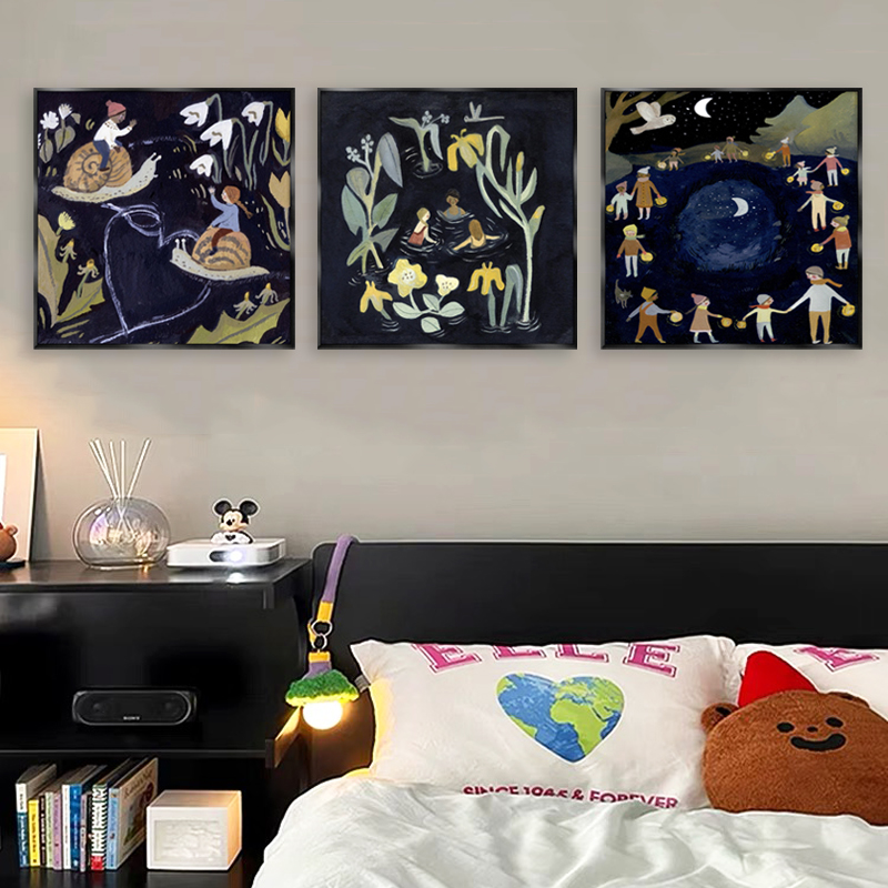 人物插图艺术装饰画小众北欧治愈系风景挂画圣诞节新年背景墙壁画图片